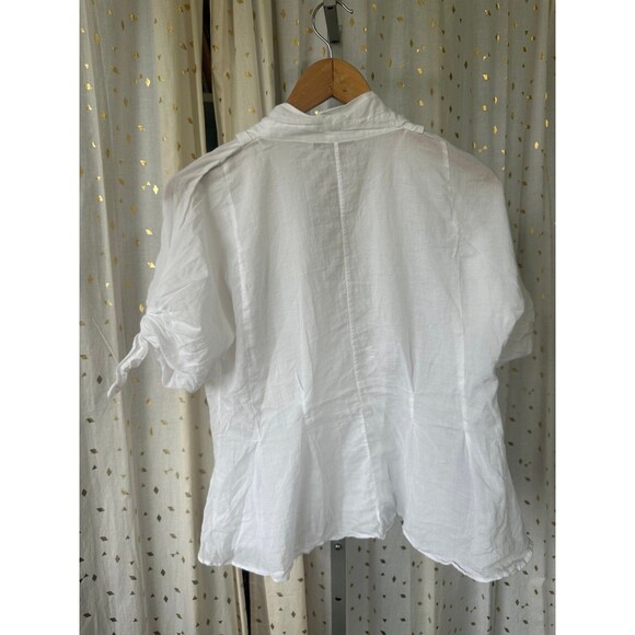 Zara Women's 100% Cotton Semi Sheer Tie Sleeves Button Down Pleated Shirt Top L - Picture 4 of 8